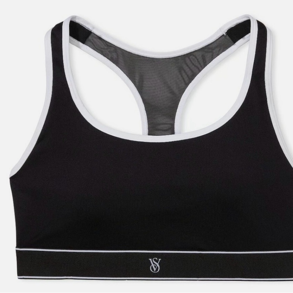 NWT Victoria's Secret Black Racerback Sports Bra with White Trim